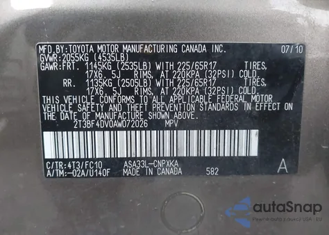 2010 Toyota Rav4 from USA, damaged, VIN 2T3BF4DV0AW072026